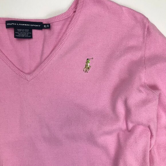 RALPH LAUREN SPORT PINK 100% Cotton XL V-NECK Sweater - Picture 4 of 6